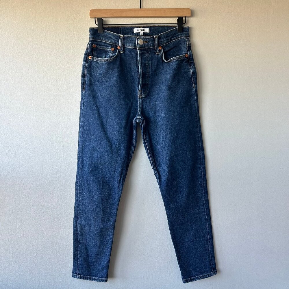 RE/DONE 90s High Rise Straight Jeans Women 27 Cropped Ankle Denim - Picture 2 of 10